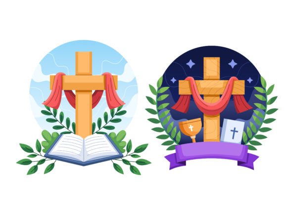 A Cross and a Bible with Floral Element Graphics