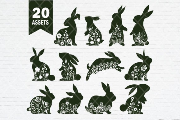Floral Easter Bunny SVG PNG Bundle for Graphics & Illustrations