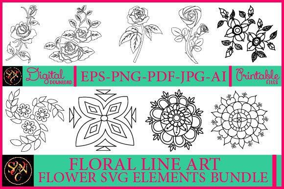 Floral Line Art Flower SVG Elements Bund: Graphics & Freebies Review