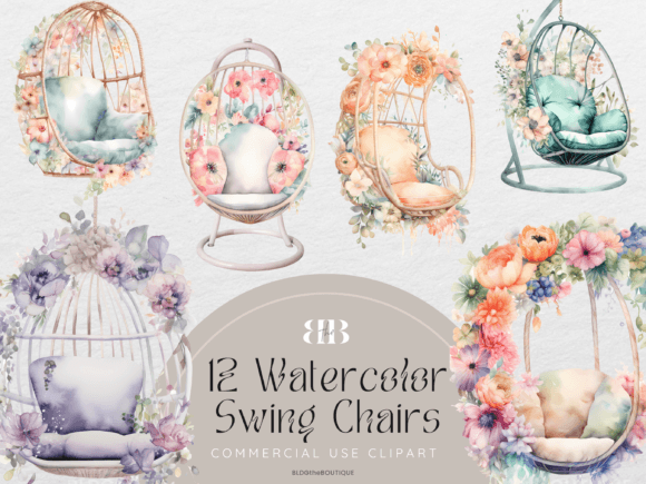 Floral Watercolor SwingChair Clipart PNG: A Review for Graphics and Illustrations