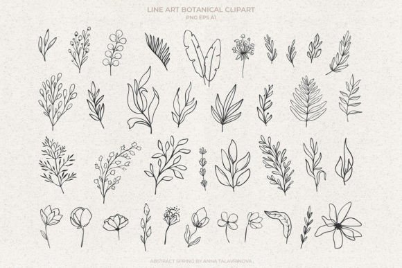 Line Art Floral Clipart PNG, SVG EPS Graphics