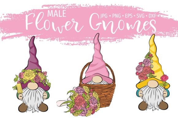 Male Spring Floral Gnomes Clipart Bundle: Fresh Graphics for Illustrations