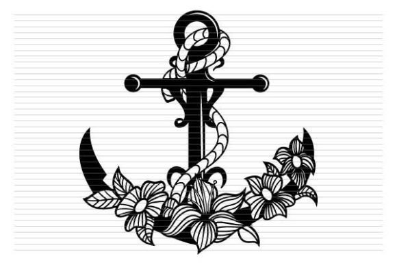 Nautical Anchor with Floral Decoration for Graphics and Illustrations