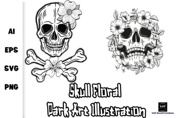Skull Floral Dark Art Illustration V7 Graphics and Illustrations Review
