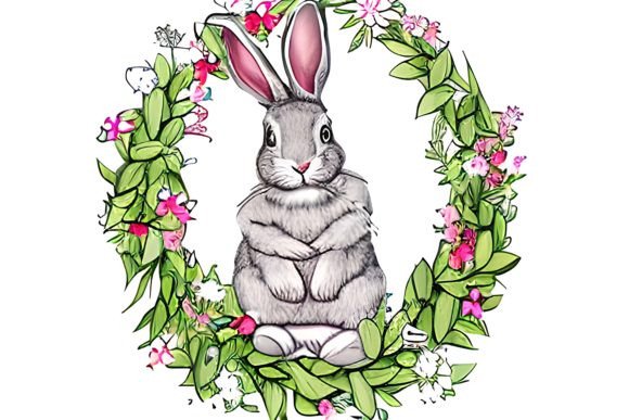 Watercolor Floral Bunny Wreath 3 Graphics and Illustrations Review