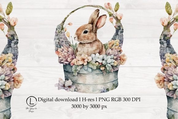Watercolor Rabbit in the Floral Basket Graphics & Illustrations Review
